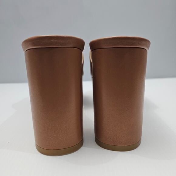 Stuart Weizman Squarehigh 95 Platform Sandal 10 Tan Leather Square Toe Heel - Picture 9 of 13